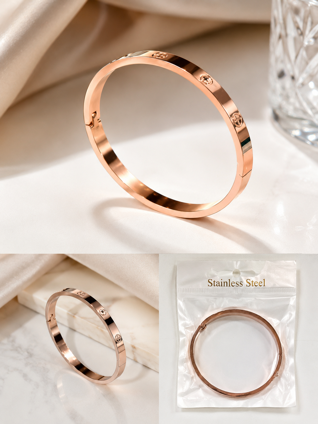 Classic Screw Motif Oval Bangle Bracelet
