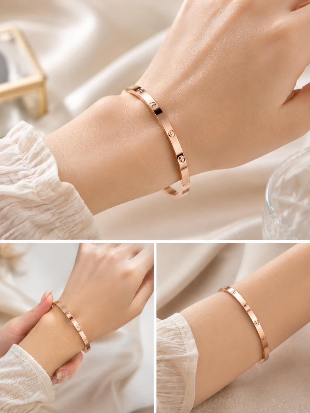 Classic Screw Motif Oval Bangle Bracelet