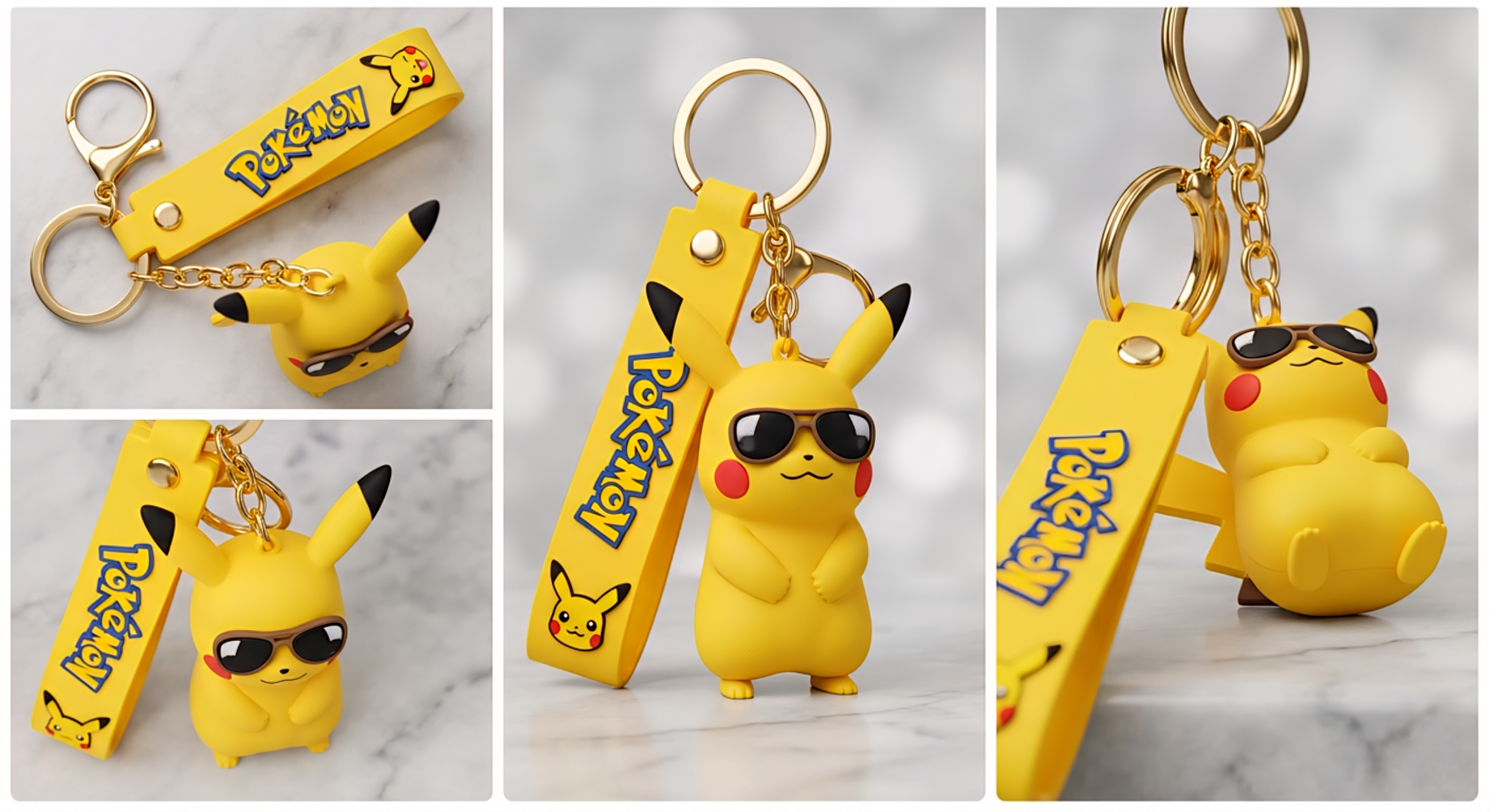 Cool Pikachu 3D Silicone Rubber Figurine Keychain with Wrist Strap