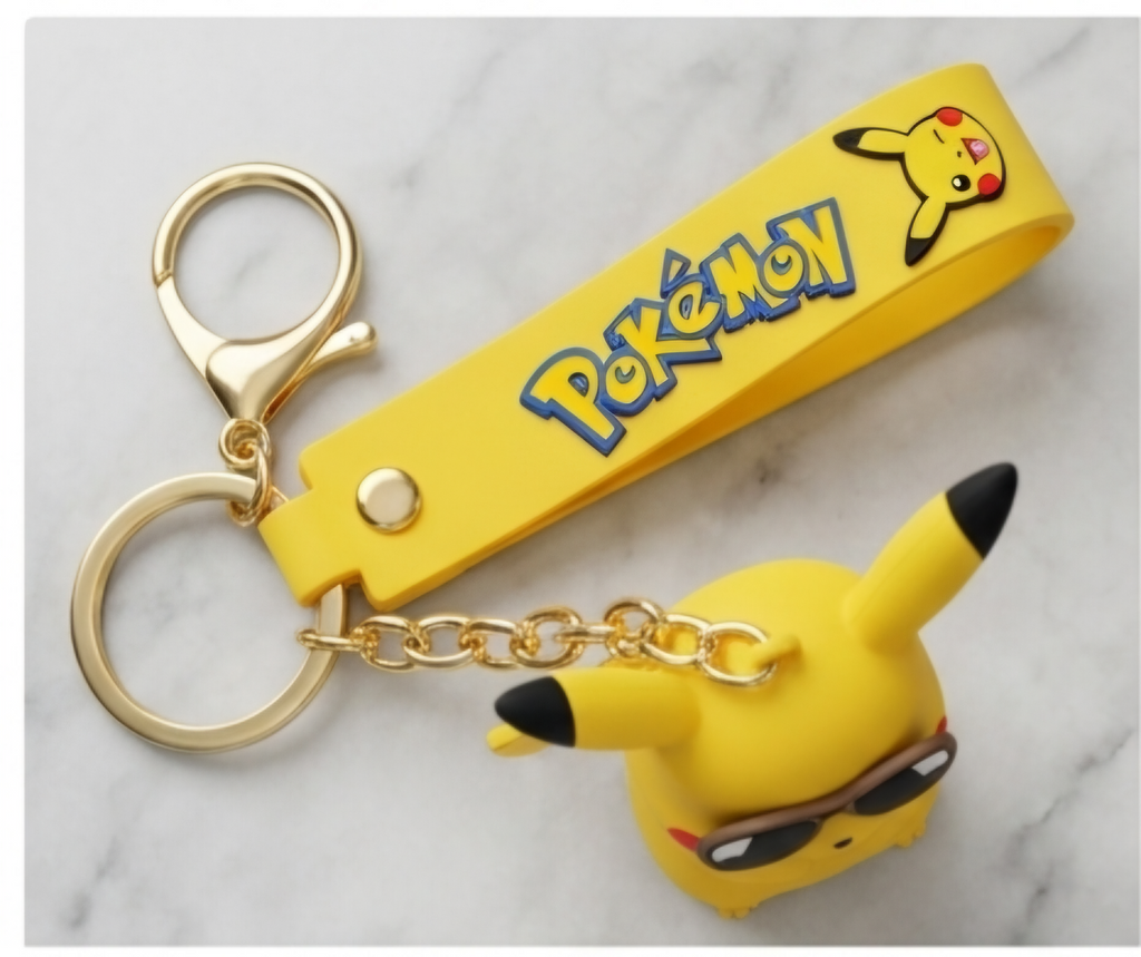 Cool Pikachu 3D Silicone Rubber Figurine Keychain with Wrist Strap
