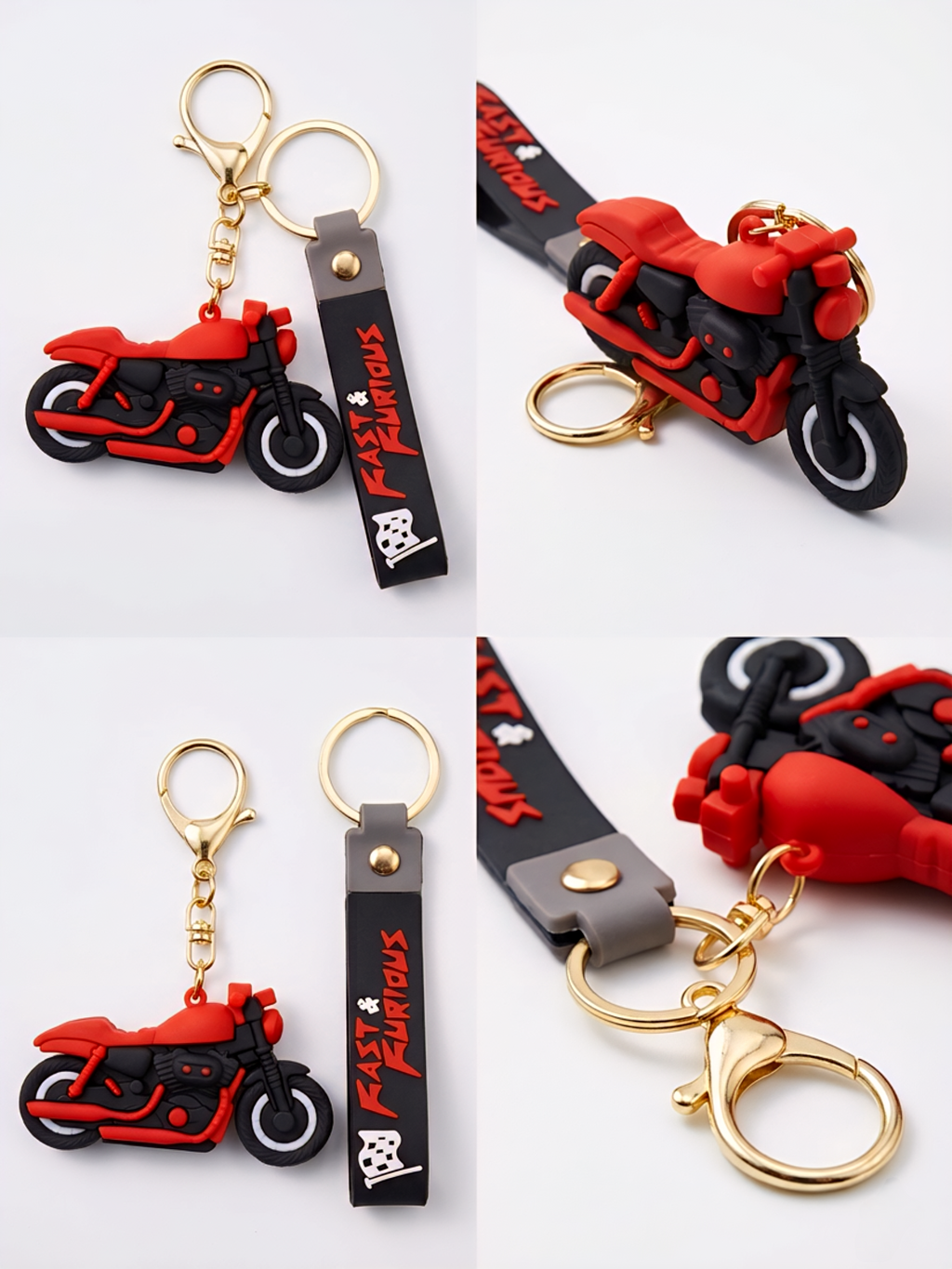 Fast & Furious 3D Silicone Rubber Sports Bike Keychain with Matching Wrist Strap