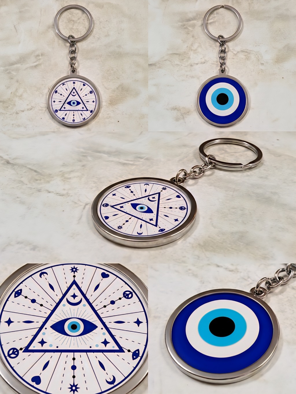 Minimalist Blue Evil Eye Metal Keychain