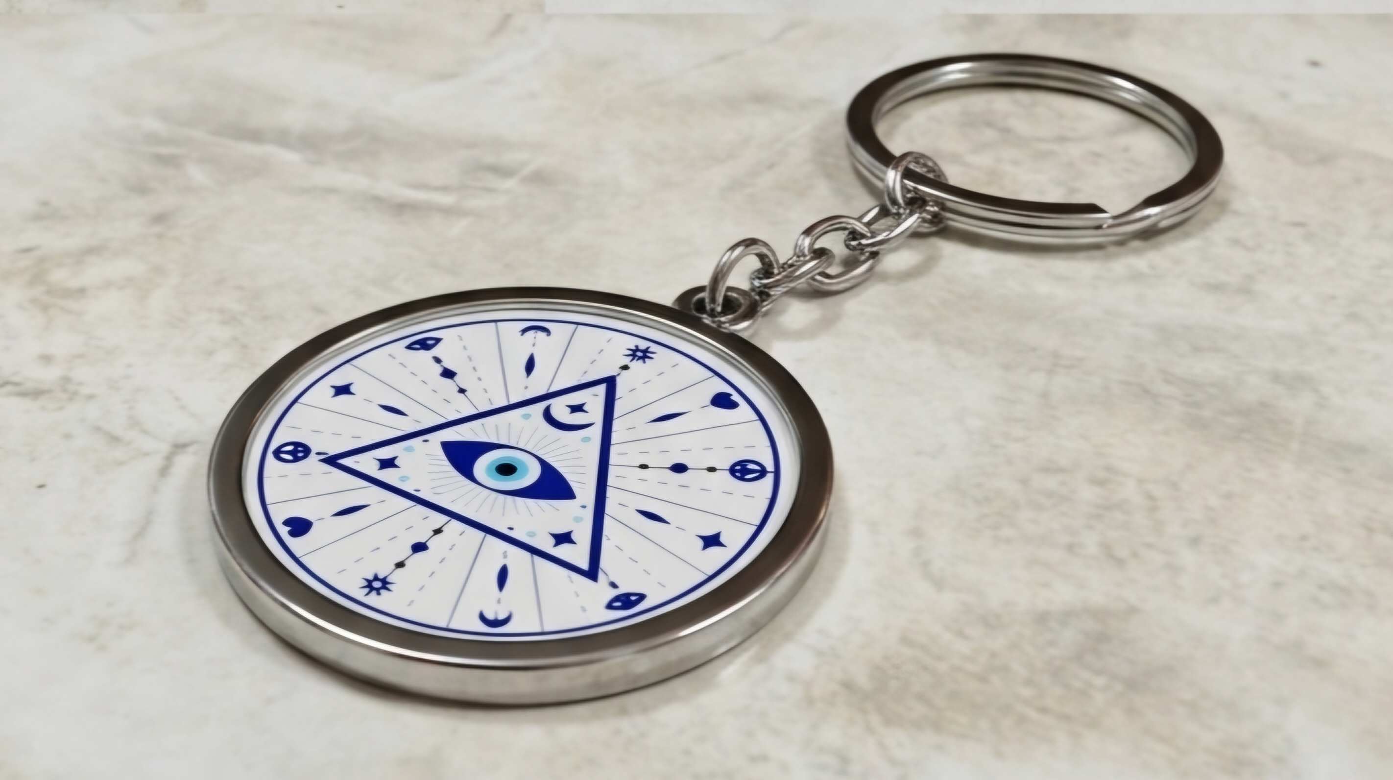 Minimalist Blue Evil Eye Metal Keychain
