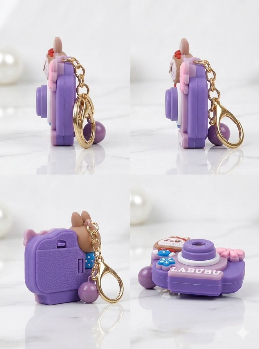 Labubu Camera-Themed Silicone and fiber body Keychain