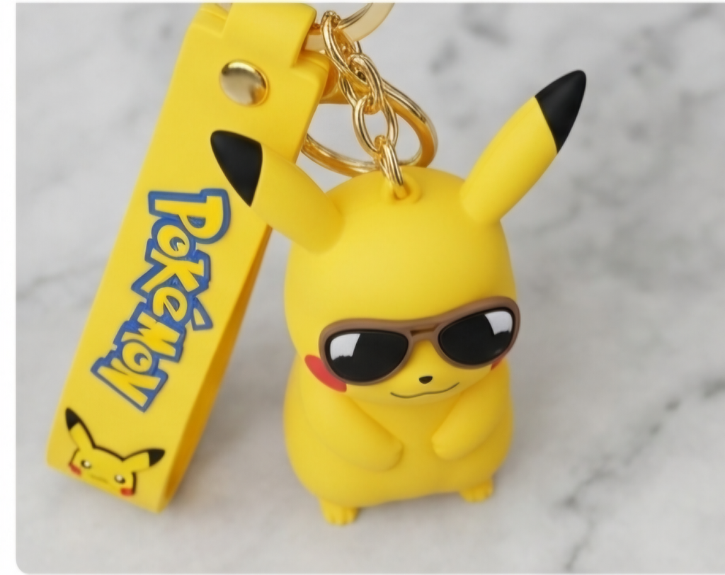 Cool Pikachu 3D Silicone Rubber Figurine Keychain with Wrist Strap