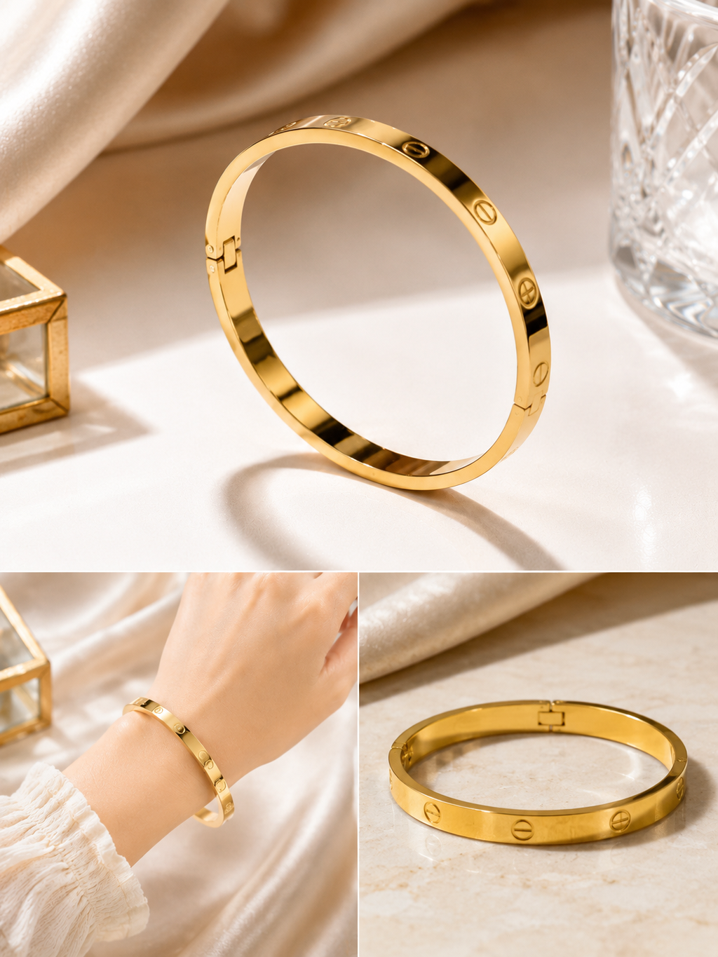 Classic Screw Motif Oval Bangle Bracelet