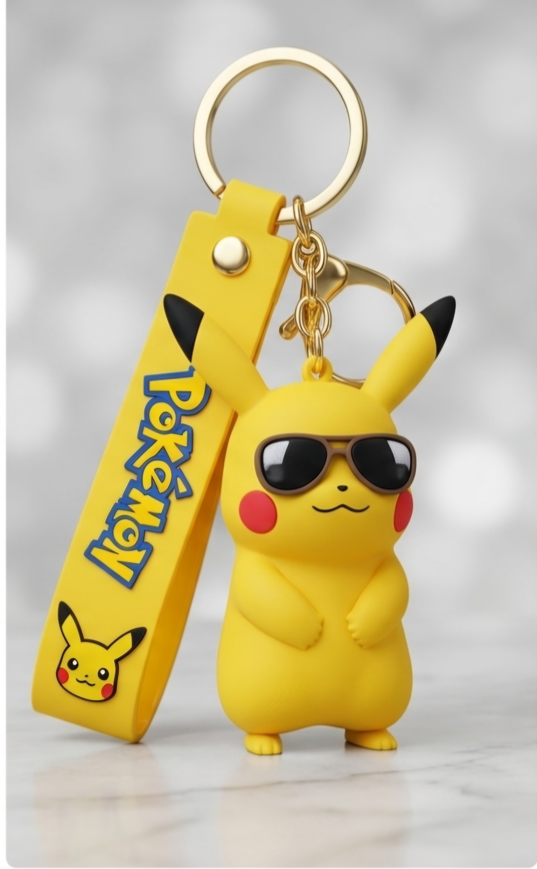 Cool Pikachu 3D Silicone Rubber Figurine Keychain with Wrist Strap