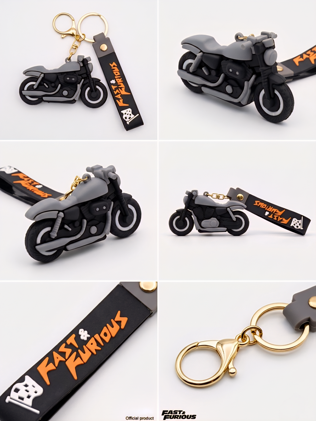 Fast & Furious 3D Silicone Rubber Sports Bike Keychain with Matching Wrist Strap