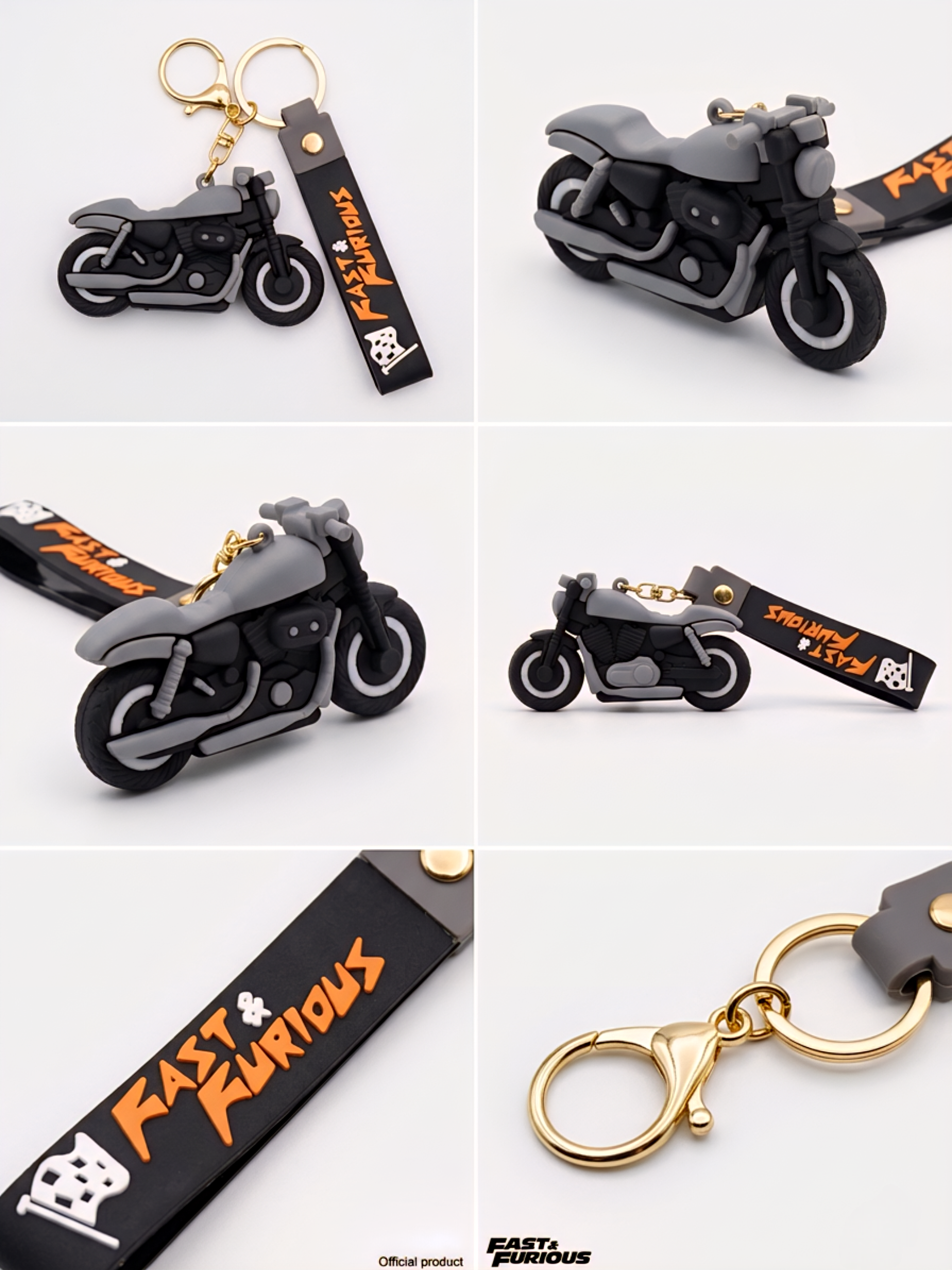 Fast & Furious 3D Silicone Rubber Sports Bike Keychain with Matching Wrist Strap