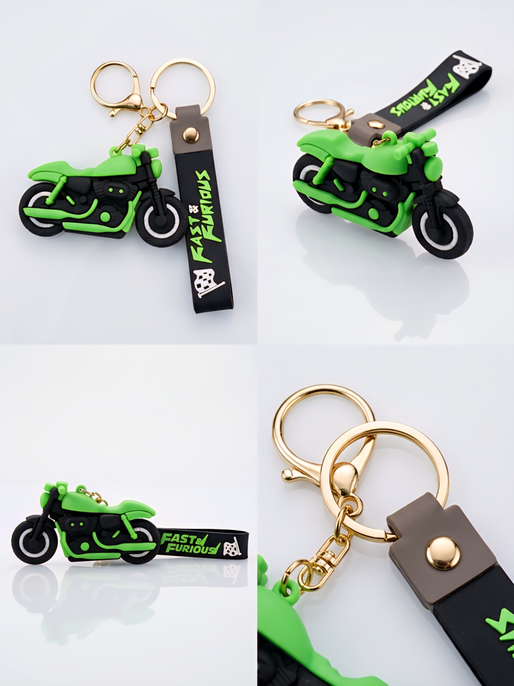 Fast & Furious 3D Silicone Rubber Sports Bike Keychain with Matching Wrist Strap
