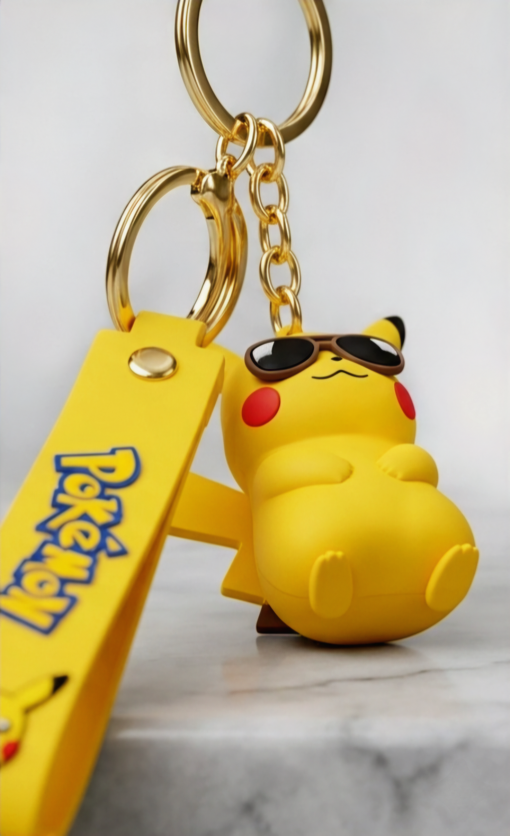 Cool Pikachu 3D Silicone Rubber Figurine Keychain with Wrist Strap