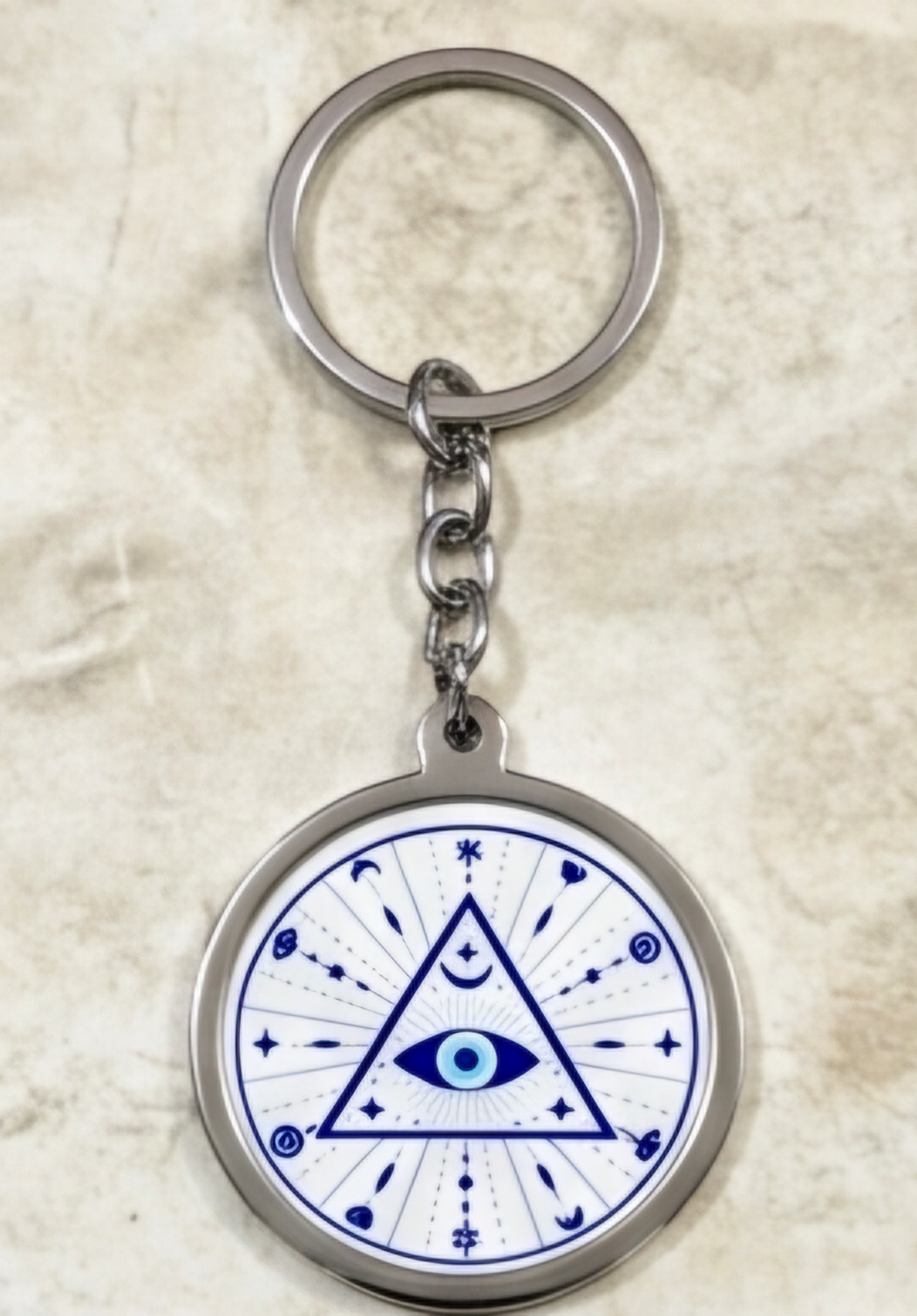 Minimalist Blue Evil Eye Metal Keychain