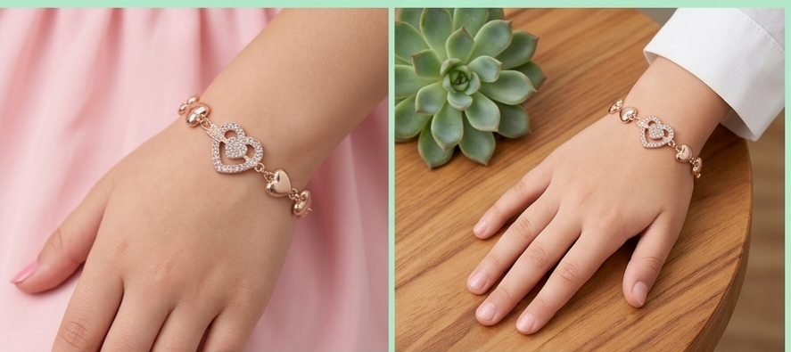 Rose Heart Charm Bracelet
