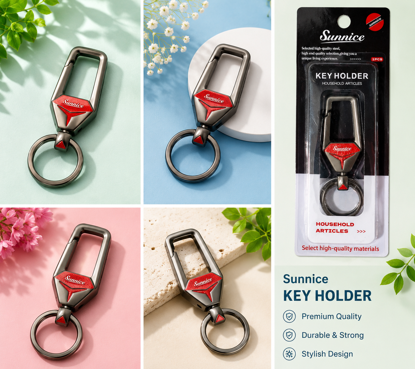 Diamond-Cut Metallic Key Fob Holder