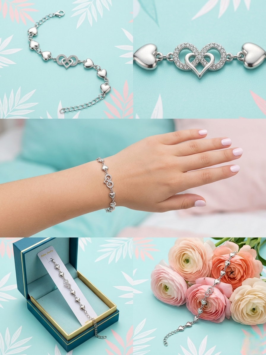 Rose Heart Charm Bracelet