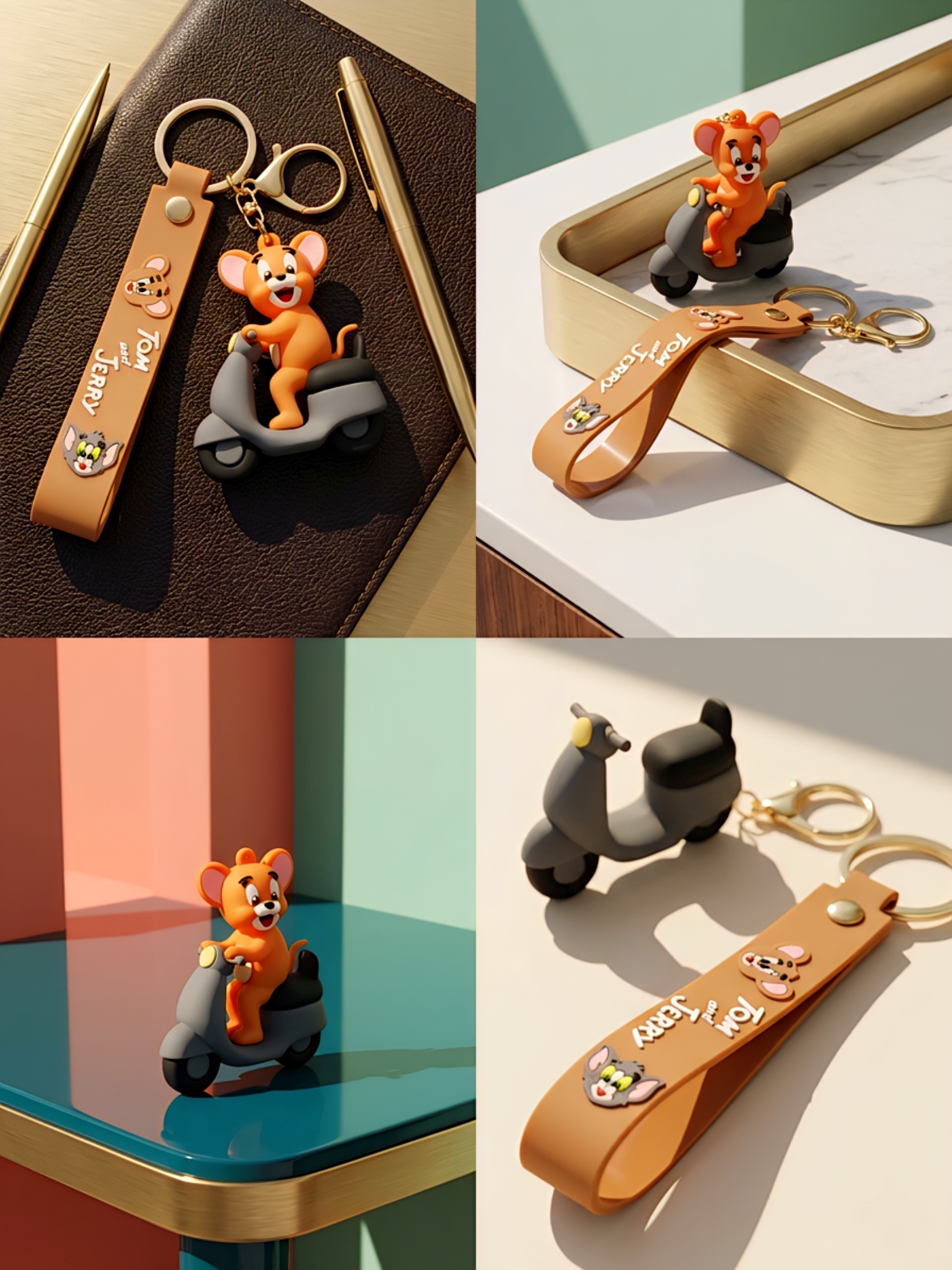 Tom and Jerry 3D Jerry riding Scooter Silicone Rubber Keychain with Wrist Strap