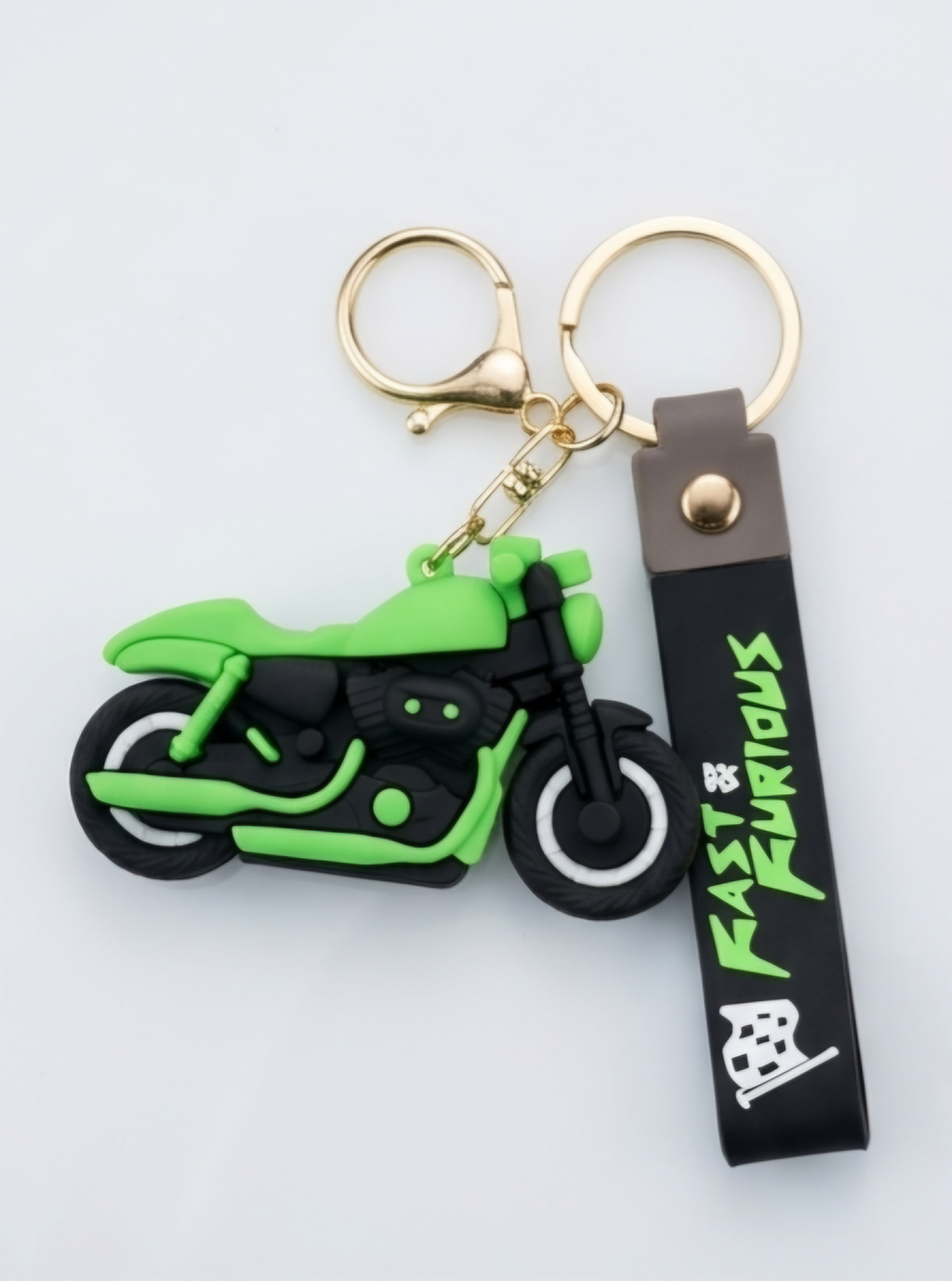 Fast & Furious 3D Silicone Rubber Sports Bike Keychain with Matching Wrist Strap