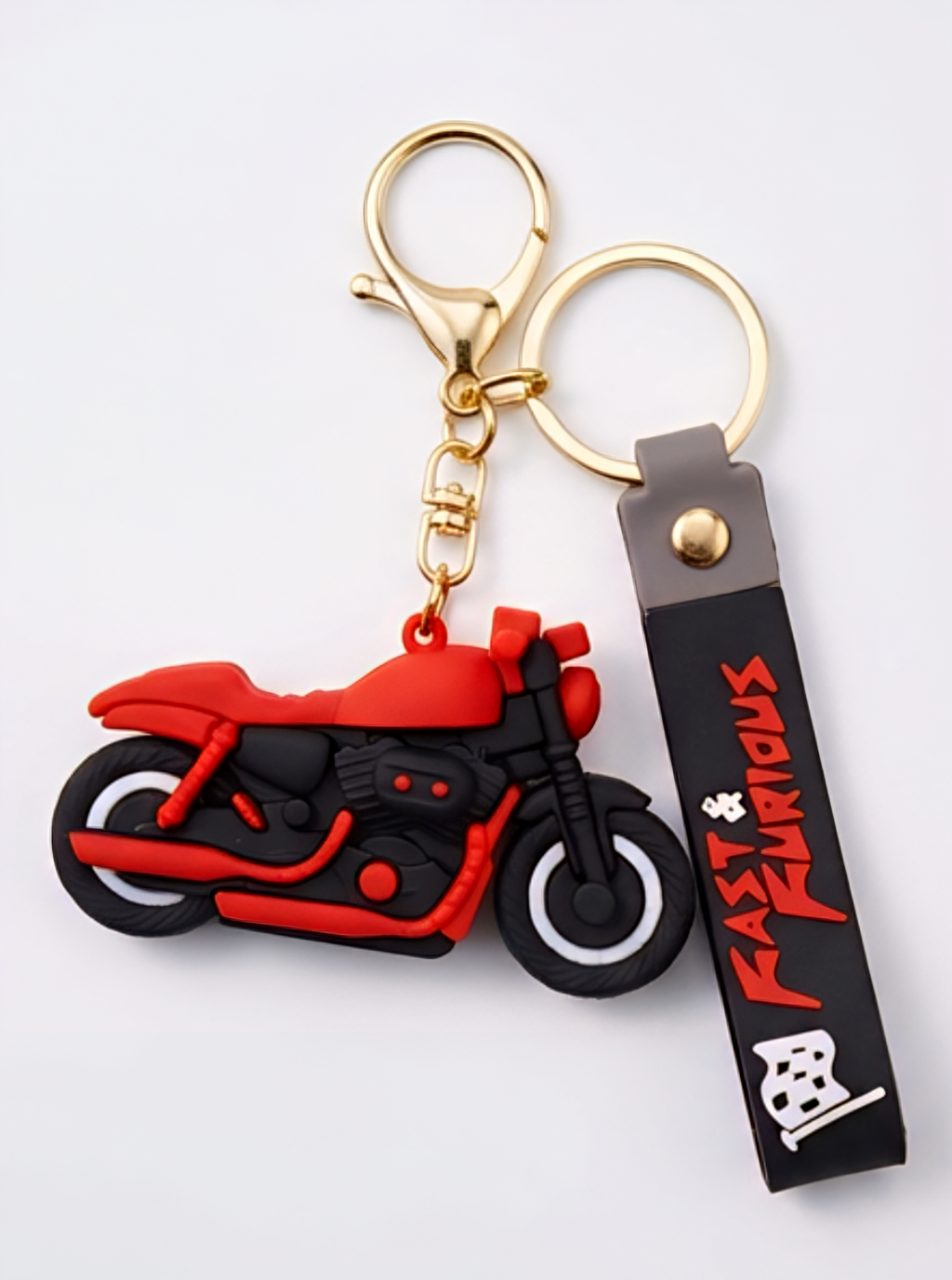 Fast & Furious 3D Silicone Rubber Sports Bike Keychain with Matching Wrist Strap